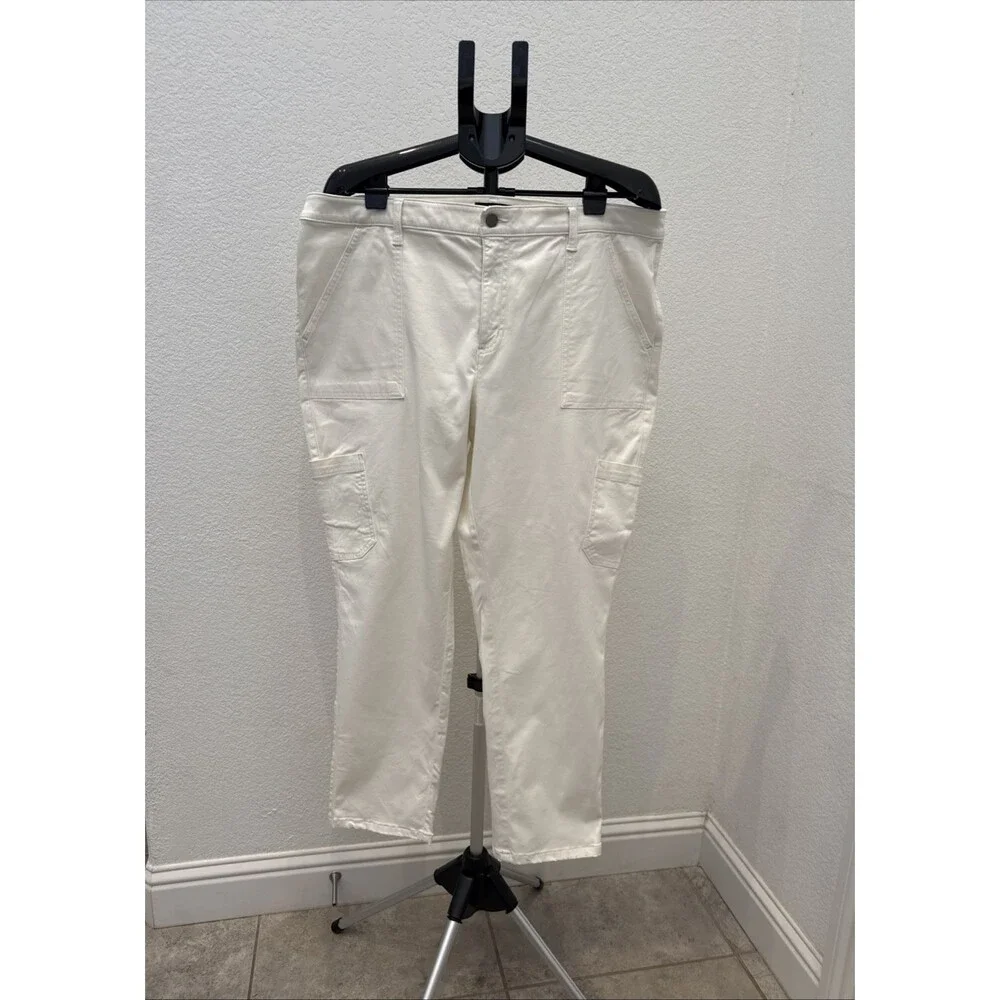 Banana Republic Cargo Pants Women Size 18 White Utility Linen Blend Mid Rise